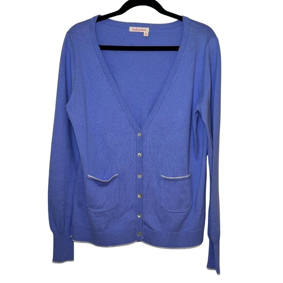fresh produce Sweaters - Fresh Produce Periwinkle Blue Cardigan Sweater White Trim Pockets Size M/L